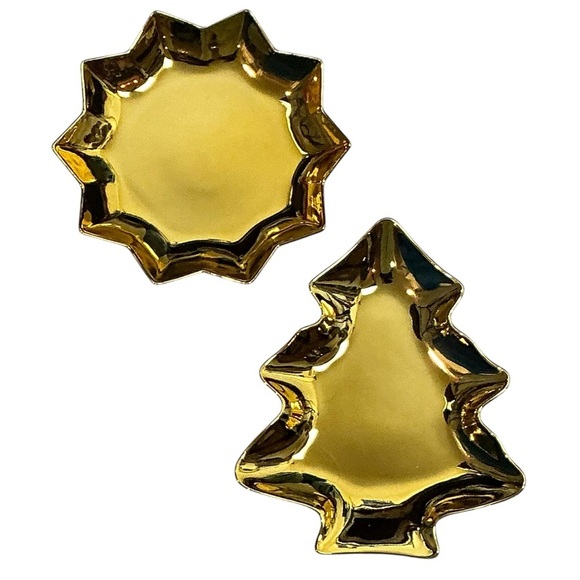 Vintage Kashima of Japan Gold Porcelain Dishes Gold Tree Star Shaped Dishes 2 PC - Picture 9 of 16
